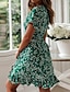 cheap Casual Dresses-Women&#039;s Emerald Green Dress Wrap Dress Mini Dress Green Navy Blue Short Sleeve Floral Ruffle Spring Summer V Neck Hot Boom Sale Dress S M L XL XXL