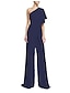 billiga festoveraller-Women&#039;s Jumpsuit for Special Occasions Clean Fit Patchwork Overlay Solid Color One Shoulder Elegant Party Prom Wide Leg Regular Fit Short Sleeve Butterfly Sleeve Blue White Black S M L Fall