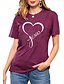 ieftine Tricouri Damă-Pentru femei Tricou Grafic Inimă Scrisă Imprimeu Rotund De Bază Epocă Topuri Fit regulat Albastru piscină Roz Îmbujorat Roșu Vin