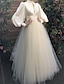זול רומנטיקה וינטאג&#039;-גזרת A שמלות חתונה עם תכשיטים עד הריצפה סאטן טול שרוול ארוך פשוט וינטאג&#039; שנות החמישים עם אסוף 2022