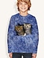 cheap Girl&#039;s 3D T-shirts-Kids Cat 3D Print T shirt Tee Long Sleeve Blue Gray Animal Print School Daily Wear Active 4-12 Years / Fall
