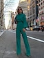 cheap Jumpsuits &amp; Rompers-Women&#039;s Jumpsuit Solid Color Zipper Basic Crew Neck Straight Party Daily Long Sleeve Regular Fit Lantern Sleeve Green White Black S M L Fall