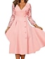 cheap Plain Dresses-Women&#039;s Party Dress Lace Dress Swing Dress Midi Dress Pink 3/4 Length Sleeve Pure Color Lace Summer Spring Fall V Neck Elegant Vacation 2023 S M L XL XXL