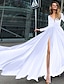 Χαμηλού Κόστους Βραδινά Φορέματα-βραδινό φόρεμα σε γραμμή αυτοκρατορίας μαύρο φόρεμα γιορτινό γάμο καλεσμένων μακρυμάνικο με λαιμό σιφόν v πλάτη με σκίσιμο καθαρό χρώμα 2024