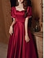 cheap Prom Dresses-A-Line Prom Dresses Elegant Vintage Dress Prom Formal Evening Ankle Length Square Neck Short Sleeve Satin with Pleats Beading 2022