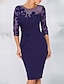 cheap Cocktail Dresses-Sheath / Column Elegant Wedding Guest Cocktail Party Party / Cocktail Dress Illusion Neck Zipper 3/4 Length Sleeve Above Knee Polyester with Sequin Appliques 2022