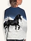 halpa tyttöjen 3d t-paidat-lasten hevonen t-paita pitkähihainen valkoinen laivastonsininen hevonen 3d print eläinprintti päivittäinen kuluminen aktiivinen 4-12 vuotta / syksy