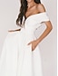 billige Brudekjoler-reception små hvide kjoler enkle brudekjoler a-line v-hals ærmer te-længde chiffon brudekjoler med læg 2024