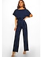 cheap Party Dresses-Jumpsuits Minimalist Elegant Wedding Guest Engagement Dress Boat Neck Short Sleeve Floor Length Polyester with Strappy 2022