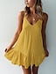 cheap Mini Dresses-Women&#039;s Strap Dress Short Mini Dress Yellow White Sleeveless Solid Color Backless Summer V Neck Hot Casual Sexy Going out 2021 S M L XL