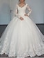 cheap Wedding Dresses-Engagement Formal Wedding Dresses Ball Gown V Neck Long Sleeve Court Train Lace Bridal Gowns With Appliques 2024