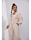cheap Loungewear-Women&#039;s 1 set Sets Simple Pure Color Polyester Home Crew Neck Warm Long Sleeve Button Pant Fall Winter Beige / Lace Up