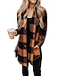 cheap Women&#039;s Jackets-Women&#039;s Coat Causal Holiday Daily Wear Fall Spring Summer Long Coat Loose Chic &amp; Modern Jacket Long Sleeve Plaid / Check Classic -yellow -blue -black