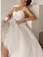 baratos Vestidos de Casamento-Recepção Vestidos Brancos Justos Vestidos de noiva Linha A Decote Princesa Camisola Alças Finas Até o Tornozelo Tule Vestidos de noiva Com Laço(s) 2024