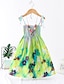 Χαμηλού Κόστους Καθημερινά φορέματα-Παιδιά Λίγο Κοριτσίστικα Φόρεμα Φλοράλ Φόρεμα με λεπτή τιράντα Καθημερινά Διακοπές Παραλία Στάμπα Πράσινο του τριφυλλιού Λευκό Μαύρο Βαμβάκι Ως το Γόνατο Αμάνικο Βασικό Καθημερινό Διακοπές Φορέματα