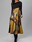Χαμηλού Κόστους Casual Φορέματα-Γυναικεία Φόρεμα σε γραμμή Α Μίντι φόρεμα Θαλασσί Κίτρινο Μακρυμάνικο Συνδυασμός Χρωμάτων Στάμπα Φθινόπωρο Λαιμόκοψη V Καθημερινό 2021 Τ M L XL XXL 3XL