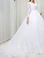 Χαμηλού Κόστους Νυφικά Φορέματα-Αρραβώνας Επίσημο Φορεματα για γαμο Βραδινή τουαλέτα Λαιμόκοψη V Μακρυμάνικο Ουρά μέτριου μήκους Δαντέλα Νυφικά φορέματα Με Διακοσμητικά Επιράμματα 2024