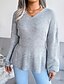 cheap Sweaters-Women&#039;s Pullover Sweater Pullover Jumper Jumper Knit Tunic Knitted Solid Color V Neck Stylish Casual Home Daily Drop Shoulder Fall Winter White Gray S M L / Long Sleeve / Regular Fit