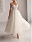 billiga Brudklänningar-Mottagning Liten vit klänning Bröllopsklänningar A-linje Hjärtformad urringning Camisole Smala axelband Ankellång Tyll Brudklänningar Med Rosett(er) 2024