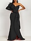 cheap Evening Dresses-Mermaid / Trumpet Evening Gown Elegant Dress Formal Evening Floor Length Long Sleeve One Shoulder Fall Wedding Guest Stretch Fabric with Ruffles Pure Color 2024