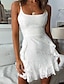 preiswerte schlichte Kleider-Damen Weißes Kleid Casual kleid Trägerkleid Minikleid Weiß Ärmellos Einfarbig Rüsche Sommer Frühling Spaghetti-Träger Modisch Urlaub 2023 S M L XL