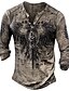 cheap Men&#039;s 3D T-shirts-Men&#039;s T shirt Tee V Neck 1950s Long Sleeve Graphic Patterned Cross V Neck Casual Daily Button-Down Clothing Clothes Lightweight 1950s Casual Black Light Brown Dark Gray