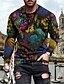 halpa Férfi 3D pólók-Men&#039;s T shirt Tee 3D Print Floral Graphic Crew Neck Casual Daily Print Long Sleeve Tops Casual Streetwear Big and Tall Blue Yellow Red