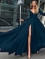 ieftine Rochii de Seară-rochie de seară în formă de a rochie neagră imperiu sărbători pentru invitați la nuntă lungime podea mânecă lungă decolteu în v șifon în v spate cu fante culoare pură 2024