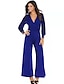 cheap Jumpsuits &amp; Rompers-Women&#039;s Jumpsuit Solid Color High Waist Mesh Elegant V Neck Wide Leg Party Daily Long Sleeve Slim Black Wine S M L Fall
