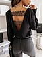 cheap Blouses &amp; Shirts-Women&#039;s Blouse Shirt White Black Lace Backless Plain Daily Weekend Long Sleeve V Neck Streetwear Casual Regular S