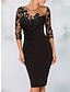 cheap Cocktail Dresses-Sheath / Column Elegant Wedding Guest Cocktail Party Party / Cocktail Dress Illusion Neck Zipper 3/4 Length Sleeve Above Knee Polyester with Sequin Appliques 2022