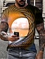 baratos Geométrico-Homens Camiseta 3D impressão Nuvens Decote Redondo Preto Amarelo Azul Roxo Verde Impressão 3D Ao ar livre Rua Manga Curta Imprimir Roupa Esportes Moda Designer Roupa de Esporte