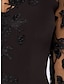 お買い得  カクテルドレス-シースカクテルエレガントドレス秋の結婚式のゲストドレス長袖ブラックドレスミディドレス花刺繍イリュージョンネックビーズレース2024