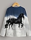 Недорогие 3d футболки для девочек-Детская футболка с изображением лошади, с длинным рукавом, белая, темно-синяя, лошадь, объемный принт, животный принт, повседневная одежда для активного отдыха, От 4 до 12 лет, осень