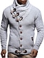 cheap Men&#039;s Cardigan Sweater-Men&#039;s Unisex Cardigan Sweater Stripe Pocket Knitted Solid Colored Sweaters Chunky Polyester Long Sleeve Slim Regular Sweater Cardigans Turtleneck Fall Winter Sillver Gray Pearl White Navy / Thick