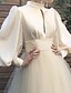 Χαμηλού Κόστους Vintage Ρομαντισμός-Γραμμή Α Φορεματα για γαμο Με Κόσμημα Μακρύ Σατέν Τούλι Μακρυμάνικο Απλό Πεπαλαιωμένο 1950 με Πιασίματα 2022