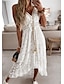 cheap Casual Dresses-Women&#039;s Maxi long Dress Swing Dress White Beige Sleeveless Embroidered Lace Print V Neck Spring Summer Casual Boho 2022 S M L XL XXL