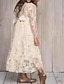 cheap Dresses-Kids Little Girls&#039; Dress Solid Colored A Line Dress Daily Lace Mesh Embroidered White Pink Beige Cotton Maxi Long Sleeve Cute Princess Dresses Fall Winter Regular Fit 3-12 Years