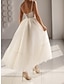 Χαμηλού Κόστους Νυφικά Φορέματα-Δεξίωση Μικρά Άσπρα Φορέματα Φορεματα για γαμο Γραμμή Α Καρδιά Καμιζόλα Λεπτές Τιράντες Μέχρι τον αστράγαλο Τούλι Νυφικά φορέματα Με Φιόγκος(οι) 2024