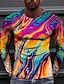 cheap Geometrical-Men&#039;s Unisex T shirt Tee Abstract Graphic Prints Crew Neck Rainbow 3D Print Daily Holiday Long Sleeve Print Clothing Apparel Designer Casual Big and Tall