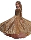 cheap Flower Girl Dresses-A-Line Floor Length Flower Girl Dress Pageant &amp; Performance Girls Cute Prom Dress Tulle with Paillette Sparkle &amp; Shine Fit 3-16 Years