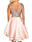 cheap Cocktail Dresses-A-Line WE Party Dress Homecoming Cocktail Party Asymmetrical Sleeveless V Neck Pink Dress Satin with Sequin Tiered 2024