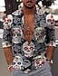 billige Hawaii-skjorte til mænd-Herre Skjorte Blomstret Dødningehoveder Krave Grå 3D-udskrivning udendørs Gade Langærmet 3D-udskrivning Knap ned Tøj Mode Klassisk Åndbart Bekvem
