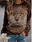 cheap Women&#039;s Hoodies &amp; Sweatshirts-Women&#039;s Sweatshirt Pullover Active Streetwear 3D Print White Light Grey Brown Animal Cat 3D Daily Round Neck Long Sleeve S M L XL XXL
