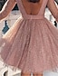 cheap Party Dresses-Women&#039;s A Line Dress Sequin Dress Knee Length Dress Pink Long Sleeve Pure Color Backless Sequins Mesh Fall Winter Crew Neck Romantic Sexy Party Mesh S M L XL XXL / Party Dress