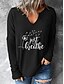 cheap Women&#039;s T-shirts-Women&#039;s T shirt Dandelion Letter Patchwork Print V Neck Basic Tops Black