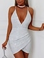 cheap Sequin Dresses-Women&#039;s Sequin Dress Party Dress Sparkly Dress Homecoming Dress Mini Dress White Sleeveless Spring Fall V Neck