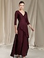 cheap Mother of the Bride Pantsuits-Jumpsuit / Pantsuit Mother of the Bride Dress Wedding Guest Elegant V Neck Floor Length Chiffon 3/4 Length Sleeve with Ruched Ruffles 2024
