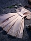 abordables Robes d&#039;invitée à un mariage-robe trapèze de demoiselle d&#039;honneur, épaules dénudées, manches courtes, élégante, courte/mini, satin avec dentelle, 2023