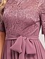 cheap Wedding Guest Dresses-A-Line Plus Size Wedding Guest Formal Evening Valentine&#039;s Day Dress Illusion Neck Half Sleeve Floor Length Nylon with Sash / Ribbon Lace Insert 2022